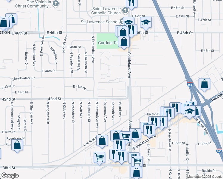 map of restaurants, bars, coffee shops, grocery stores, and more near 4252 Shadeland Avenue in Indianapolis