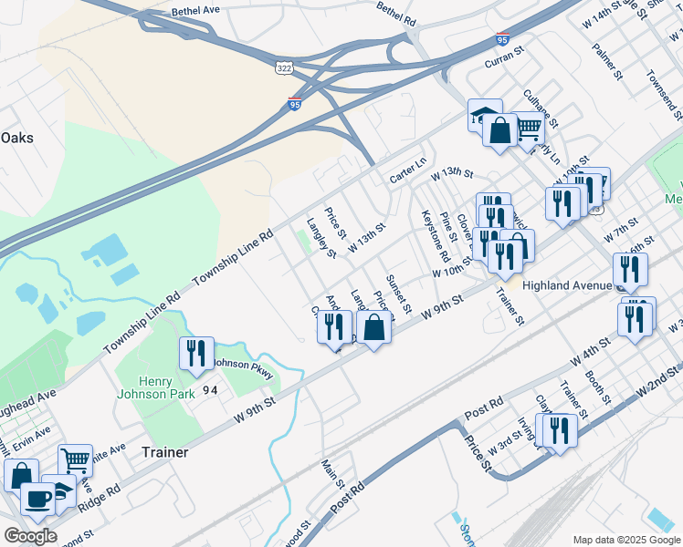 map of restaurants, bars, coffee shops, grocery stores, and more near 3808 West 12th Street in Trainer