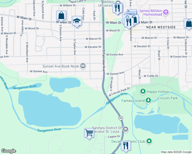 map of restaurants, bars, coffee shops, grocery stores, and more near 1332 West California Avenue in Decatur