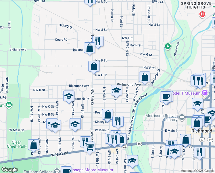 map of restaurants, bars, coffee shops, grocery stores, and more near 355 Richmond Avenue in Richmond