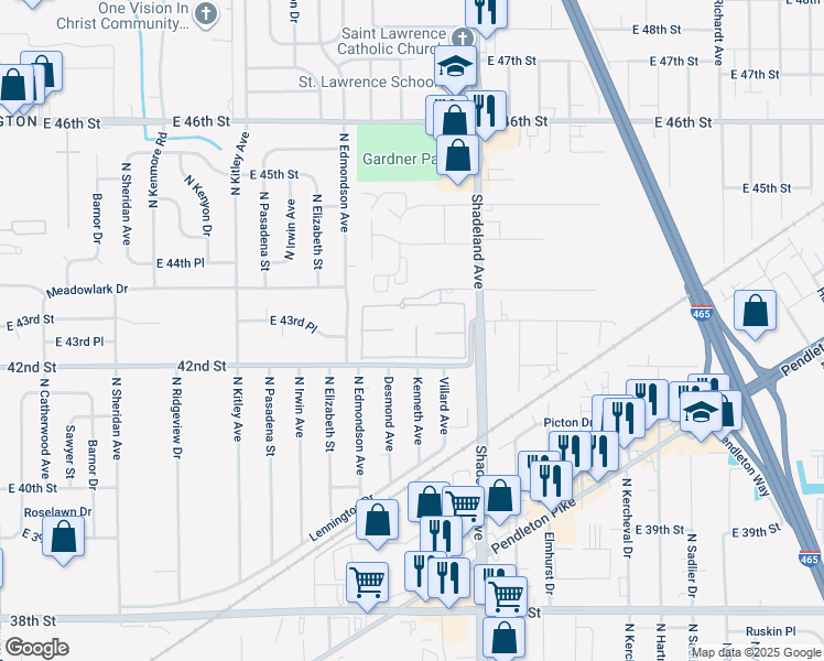 map of restaurants, bars, coffee shops, grocery stores, and more near 4252 Shadeland Avenue in Indianapolis