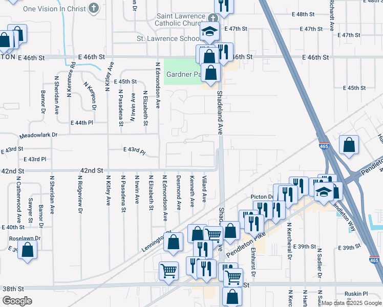 map of restaurants, bars, coffee shops, grocery stores, and more near 4252 Shadeland Avenue in Indianapolis