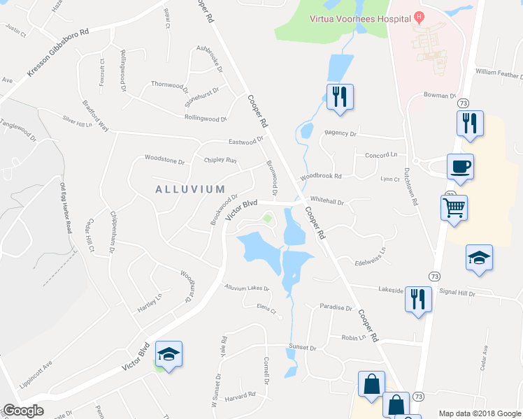 map of restaurants, bars, coffee shops, grocery stores, and more near 1203 Champlain Dr in Voorhees