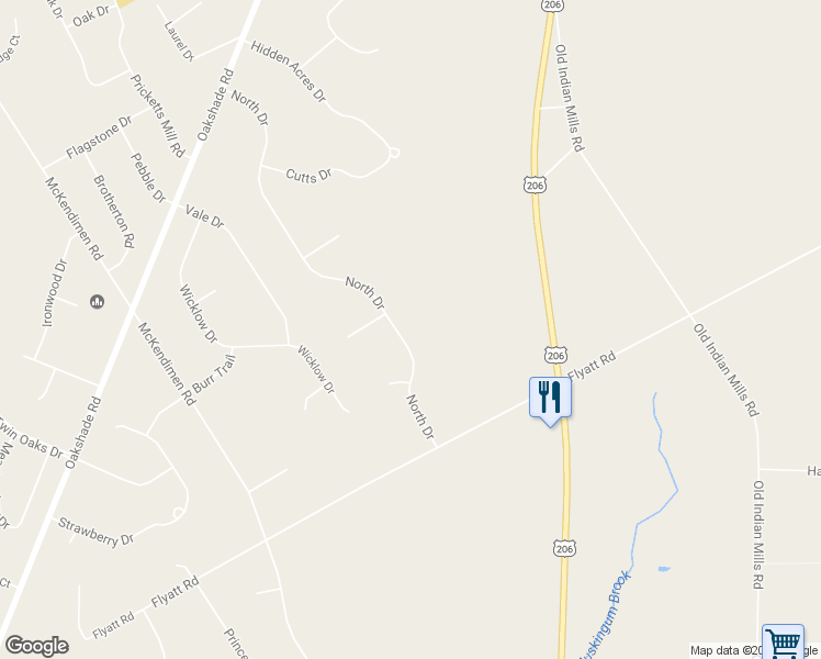 map of restaurants, bars, coffee shops, grocery stores, and more near 44 North Drive in Tabernacle