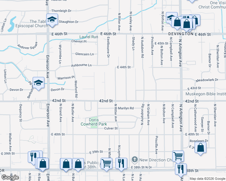 map of restaurants, bars, coffee shops, grocery stores, and more near 4214 North Ritter Avenue in Indianapolis