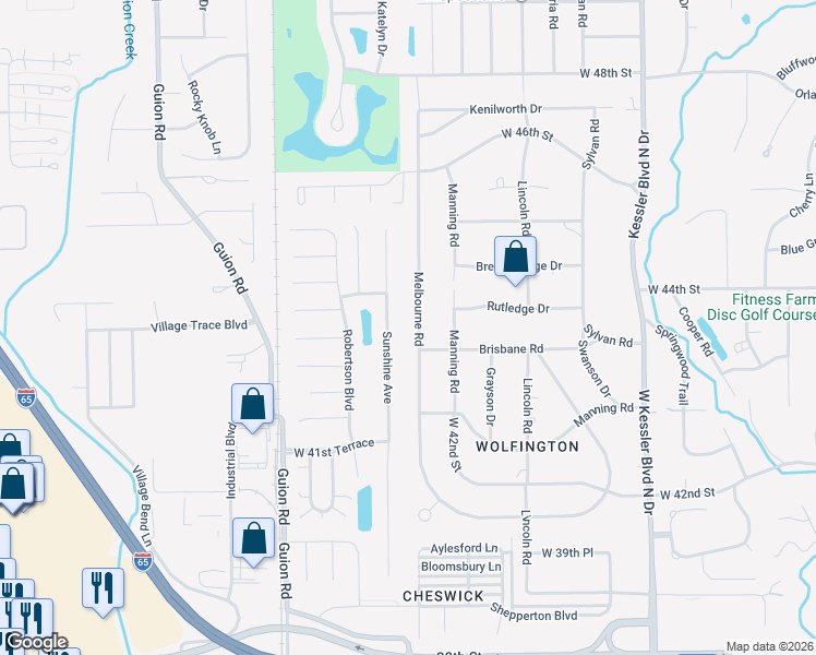 map of restaurants, bars, coffee shops, grocery stores, and more near 4307 Sunshine Avenue in Indianapolis