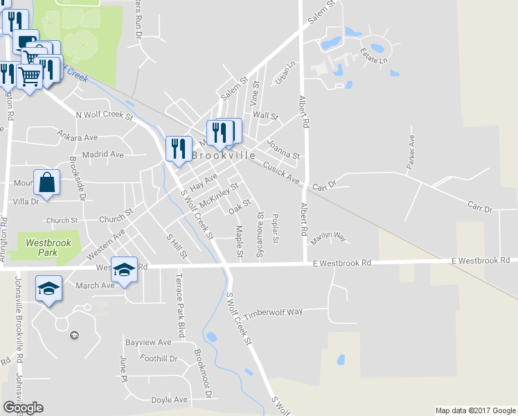 map of restaurants, bars, coffee shops, grocery stores, and more near 314 Sycamore Street in Brookville