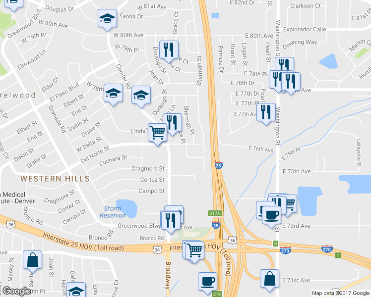 map of restaurants, bars, coffee shops, grocery stores, and more near 3333 Regis Boulevard in Denver