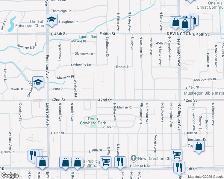 map of restaurants, bars, coffee shops, grocery stores, and more near 4214 North Ritter Avenue in Indianapolis