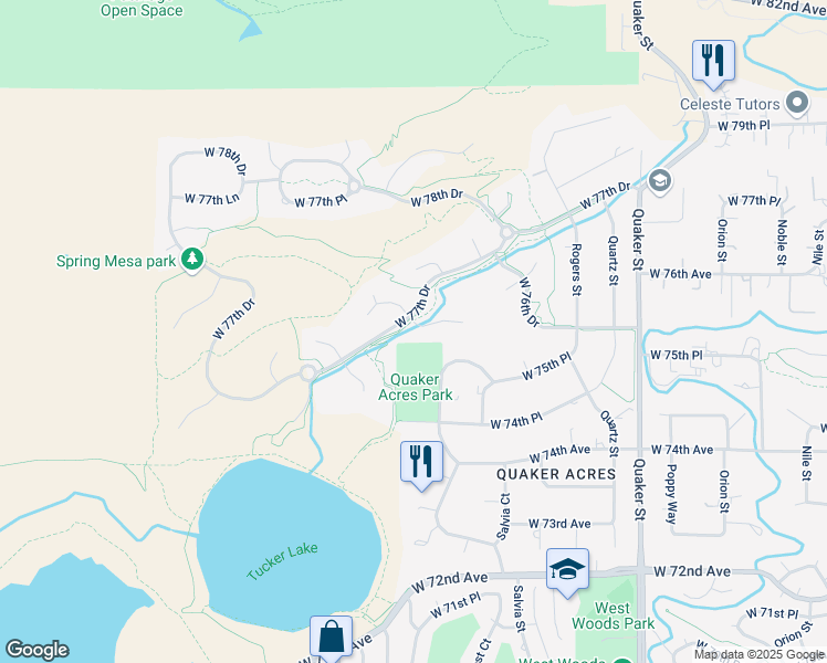 map of restaurants, bars, coffee shops, grocery stores, and more near 7697 Torrey Court in Arvada