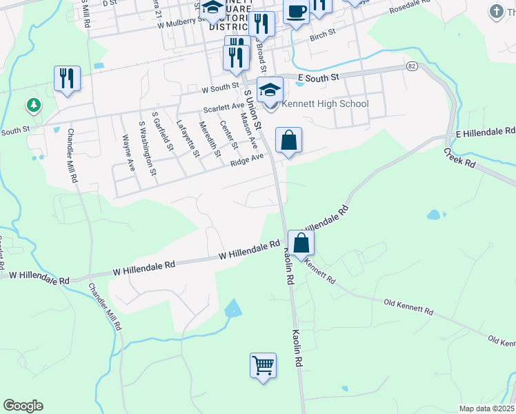 map of restaurants, bars, coffee shops, grocery stores, and more near 1053 James Walter Way in Kennett Square