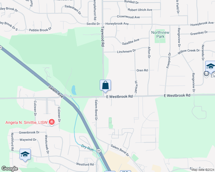 map of restaurants, bars, coffee shops, grocery stores, and more near 1820 Winston Woods Drive in Dayton