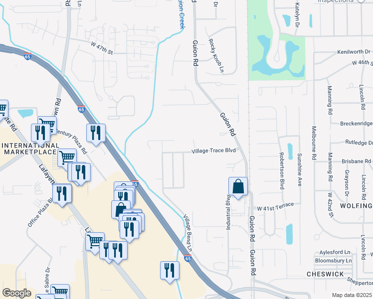 map of restaurants, bars, coffee shops, grocery stores, and more near 4326 Village Trace Drive in Indianapolis