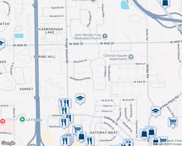 map of restaurants, bars, coffee shops, grocery stores, and more near 4346 North Vinewood Avenue in Indianapolis