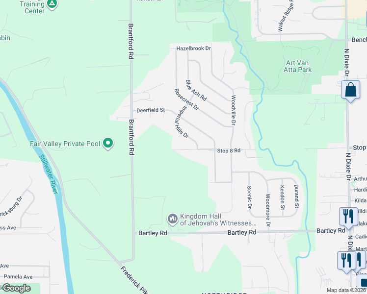 map of restaurants, bars, coffee shops, grocery stores, and more near 2222 Stop 8 Road in Dayton