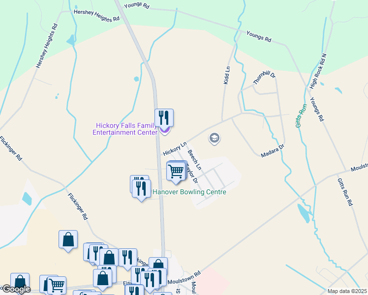 map of restaurants, bars, coffee shops, grocery stores, and more near 1690 Beech Lane in Hanover
