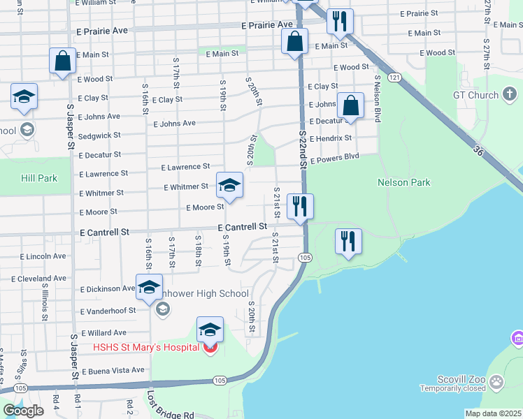 map of restaurants, bars, coffee shops, grocery stores, and more near 1996 East Cantrell Street in Decatur