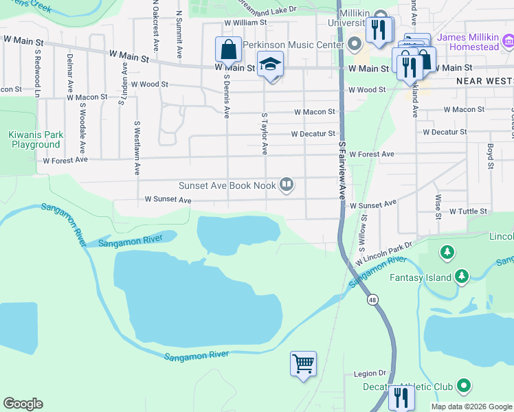 map of restaurants, bars, coffee shops, grocery stores, and more near 1537 West Sunset Avenue in Decatur
