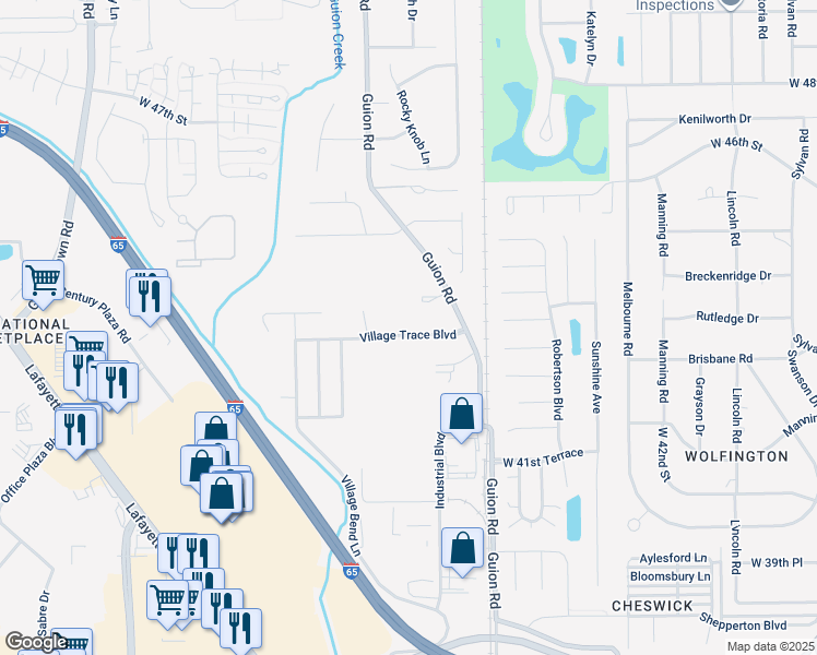 map of restaurants, bars, coffee shops, grocery stores, and more near 4015 Village Trace Boulevard in Indianapolis