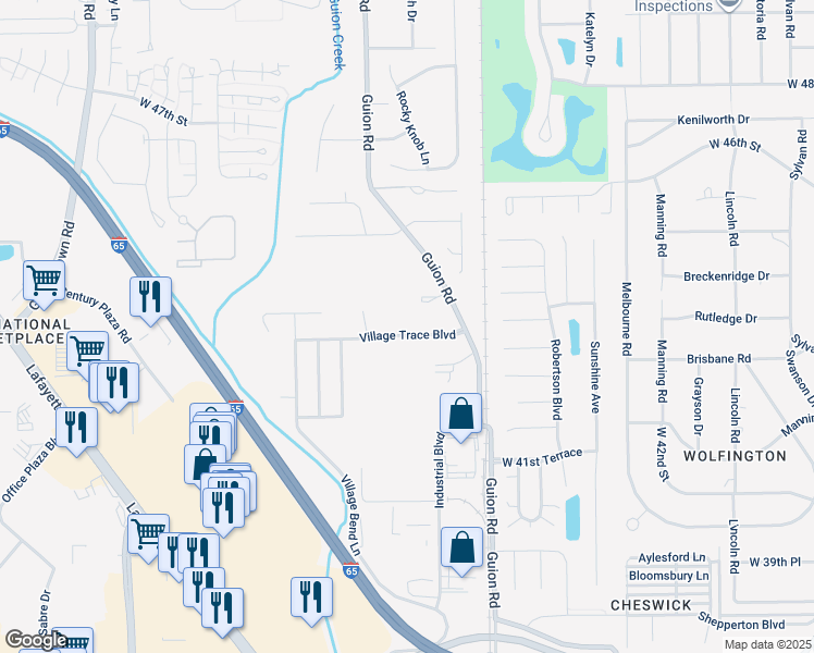 map of restaurants, bars, coffee shops, grocery stores, and more near 4015 Village Trace Boulevard in Indianapolis
