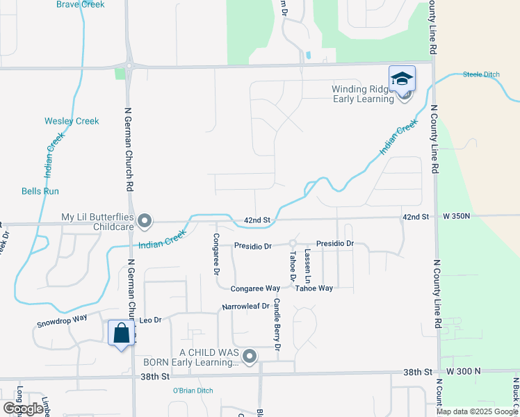 map of restaurants, bars, coffee shops, grocery stores, and more near 4211 Hovenweep Drive in Indianapolis