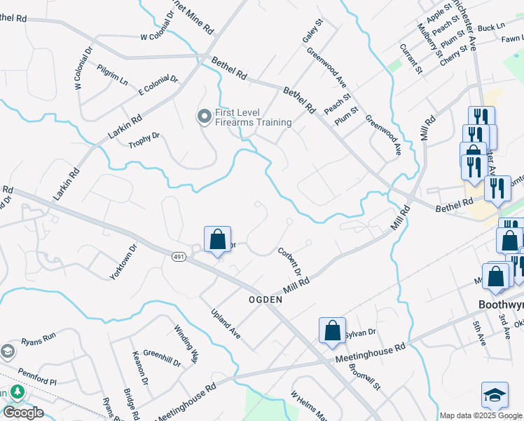 map of restaurants, bars, coffee shops, grocery stores, and more near 7 Brentwood Road in Delaware County
