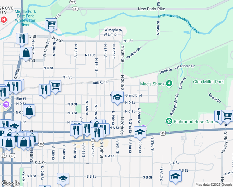 map of restaurants, bars, coffee shops, grocery stores, and more near 416 North 20th Street in Richmond
