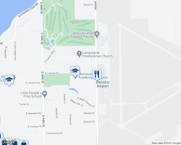 map of restaurants, bars, coffee shops, grocery stores, and more near 4930 East Cantrell Street in Decatur