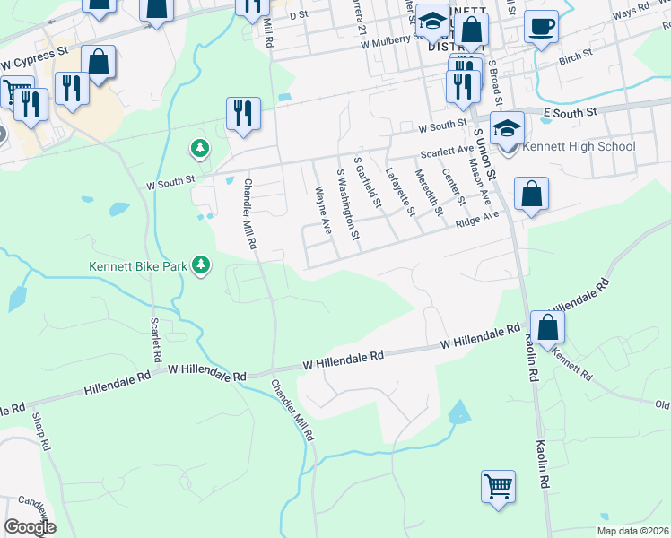 map of restaurants, bars, coffee shops, grocery stores, and more near 614 Ridge Avenue in Kennett Square
