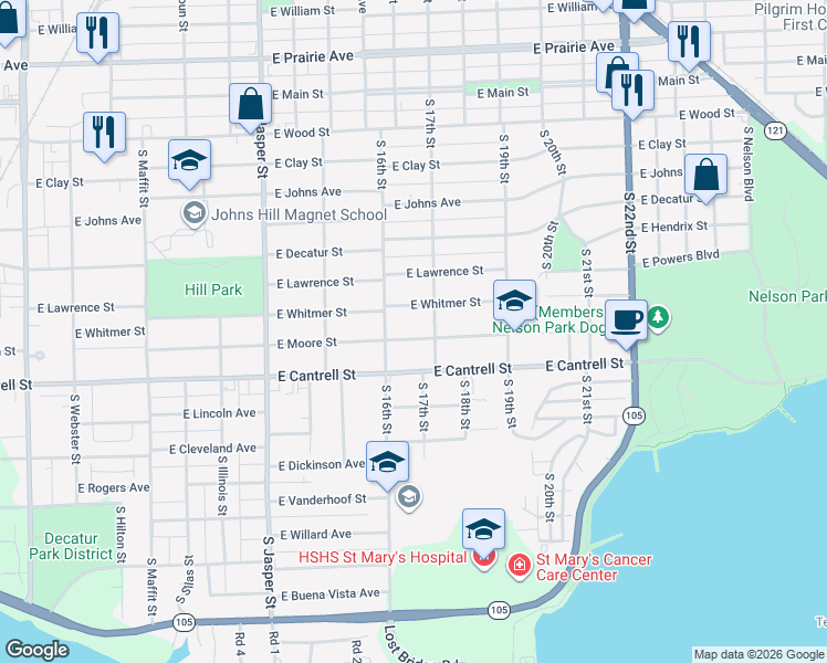 map of restaurants, bars, coffee shops, grocery stores, and more near 1612 East Cantrell Street in Decatur