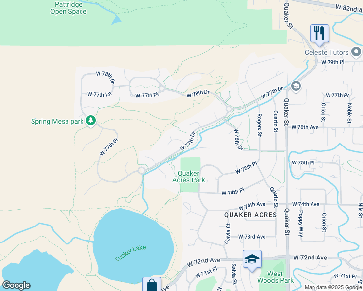 map of restaurants, bars, coffee shops, grocery stores, and more near 7697 Torrey Court in Arvada