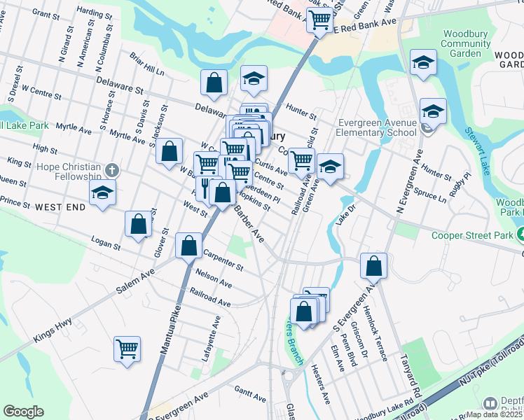 map of restaurants, bars, coffee shops, grocery stores, and more near 160 Franklin Street in Woodbury