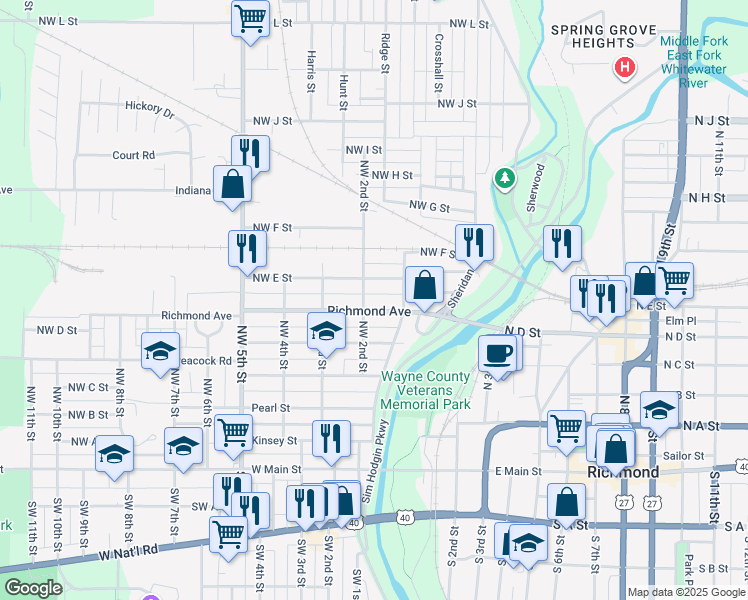 map of restaurants, bars, coffee shops, grocery stores, and more near 201 Richmond Avenue in Richmond