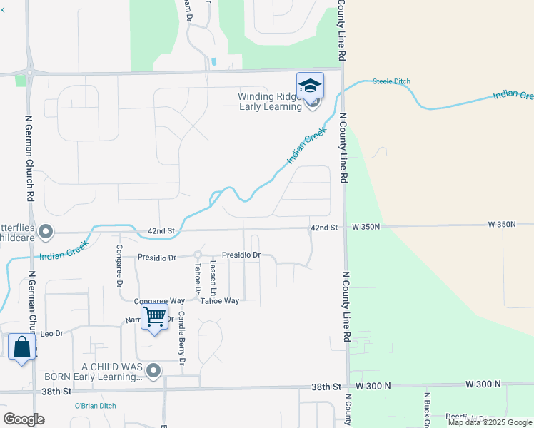 map of restaurants, bars, coffee shops, grocery stores, and more near 4310 North Carroll Road in Indianapolis