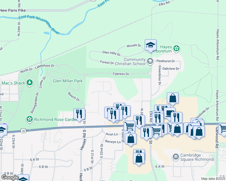 map of restaurants, bars, coffee shops, grocery stores, and more near 501 Pinetree Lane in Richmond
