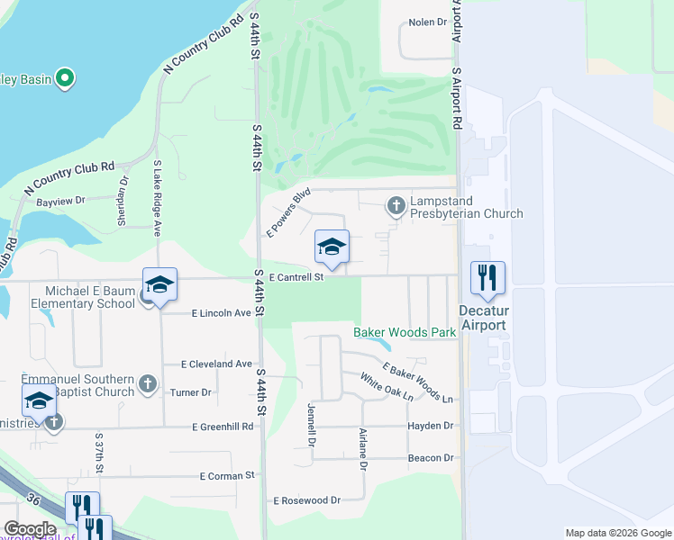 map of restaurants, bars, coffee shops, grocery stores, and more near 715-735 Country Manor Dr in Decatur