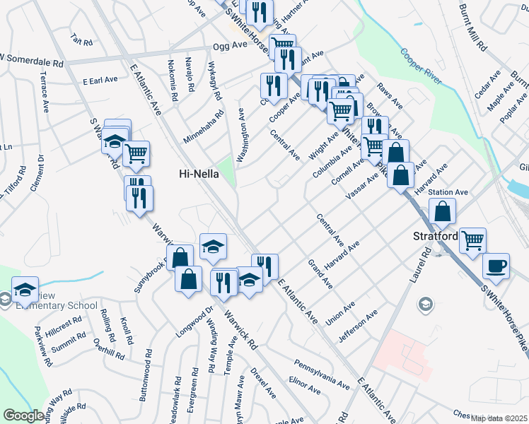 map of restaurants, bars, coffee shops, grocery stores, and more near 305 Columbia Avenue in Stratford