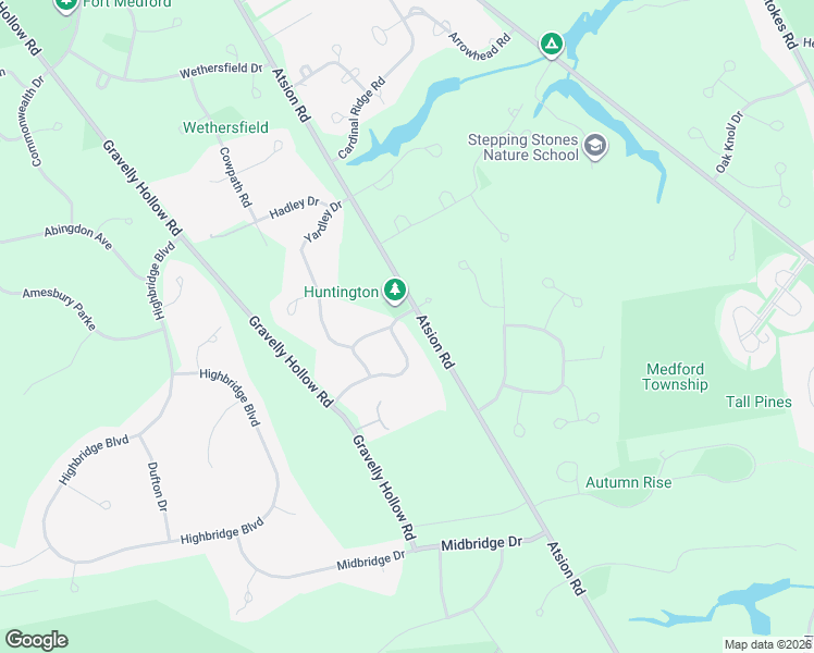 map of restaurants, bars, coffee shops, grocery stores, and more near 13 Huntington Circle in Medford