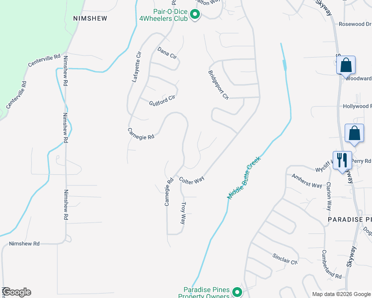 map of restaurants, bars, coffee shops, grocery stores, and more near 14420 Carnegie Road in Magalia