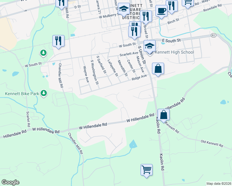map of restaurants, bars, coffee shops, grocery stores, and more near 402 Ridge Avenue in Kennett Square