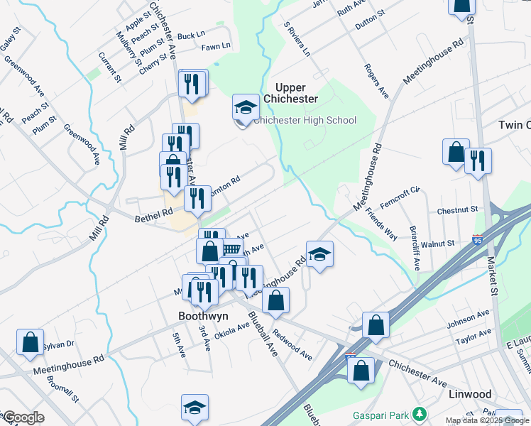 map of restaurants, bars, coffee shops, grocery stores, and more near 900 Randall Avenue in Boothwyn