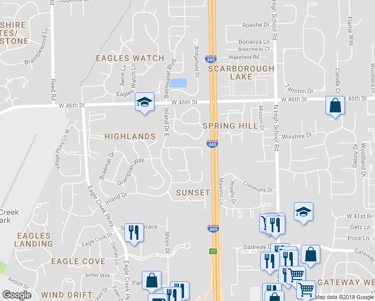 map of restaurants, bars, coffee shops, grocery stores, and more near 6744 Dunsany Court in Indianapolis