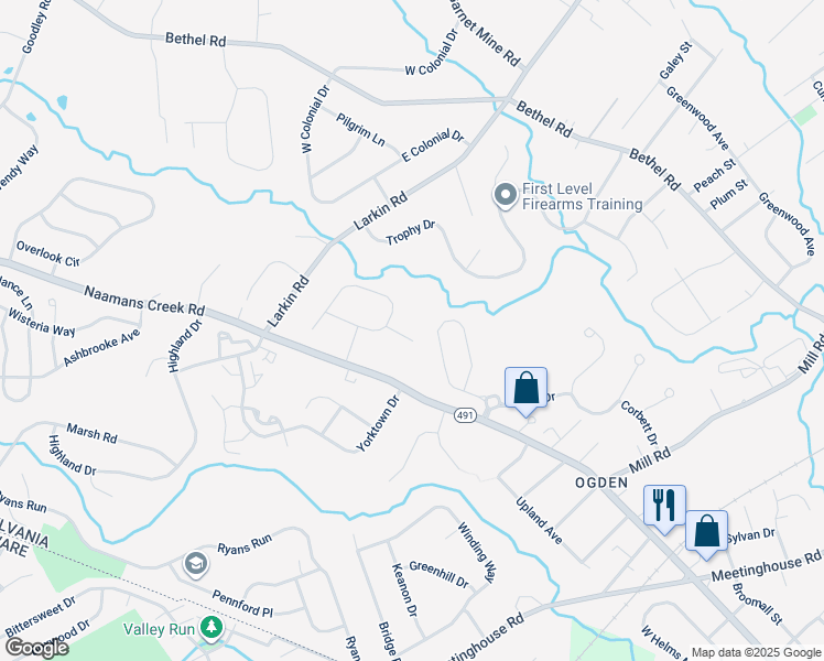 map of restaurants, bars, coffee shops, grocery stores, and more near 4105 Virginia Court in Delaware County