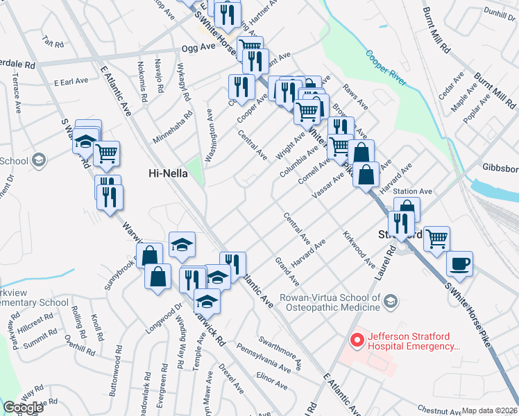 map of restaurants, bars, coffee shops, grocery stores, and more near 218 Columbia Avenue in Stratford