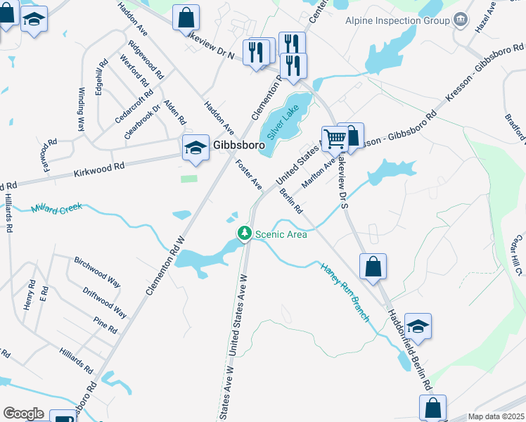 map of restaurants, bars, coffee shops, grocery stores, and more near in Gibbsboro