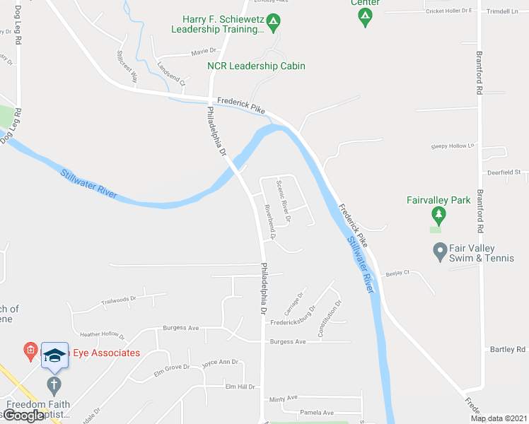 map of restaurants, bars, coffee shops, grocery stores, and more near 6361 Riverbend Drive in Dayton
