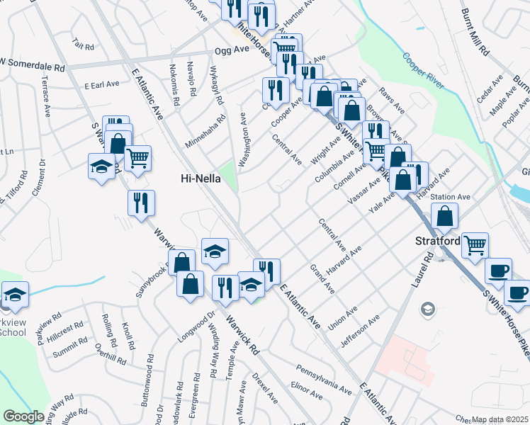 map of restaurants, bars, coffee shops, grocery stores, and more near 305 Columbia Avenue in Stratford