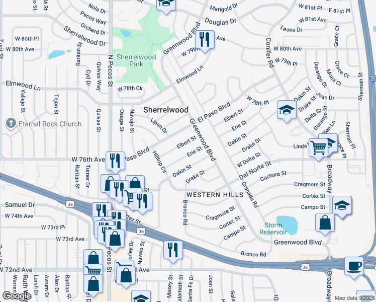map of restaurants, bars, coffee shops, grocery stores, and more near 1081 Elbert Street in Denver