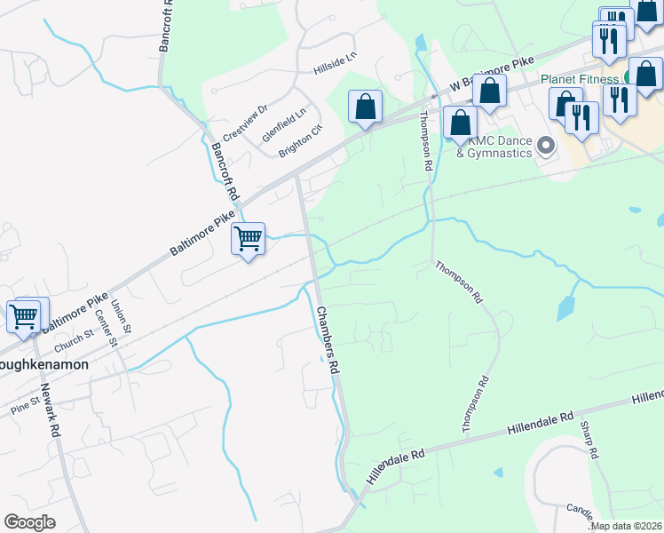 map of restaurants, bars, coffee shops, grocery stores, and more near 275 Chambers Road in Kennett Square