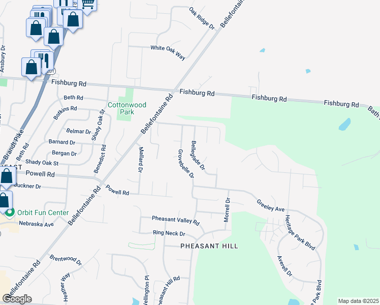 map of restaurants, bars, coffee shops, grocery stores, and more near 6935 Belleglade Drive in Dayton